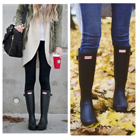 New in Box Hunter Black Matte Packable Rain Boots - Picture 1 of 6